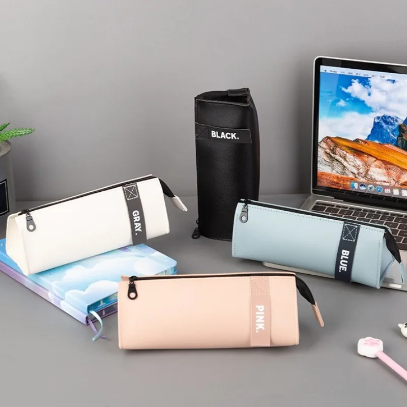 Triangle Korean Pencil Case Simple Stylish Large Capacity Stationery Box Vintage Artistic Waterproof Pen Pouch