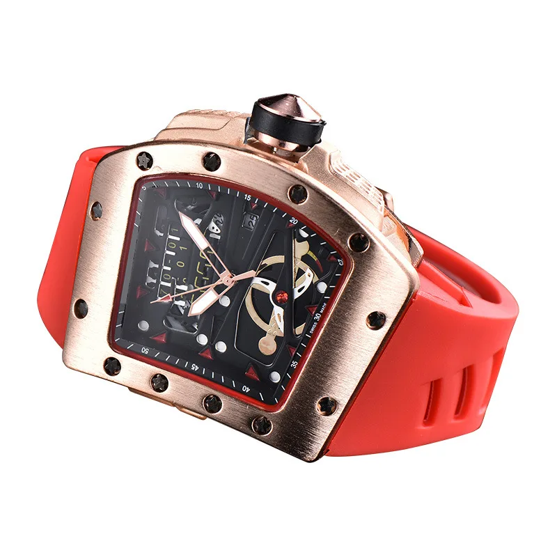 Hot Sale Men Sport Watch QUARTZ Movement Rubber Strap Luxury Style Hollow Dial Gift Wristwatches