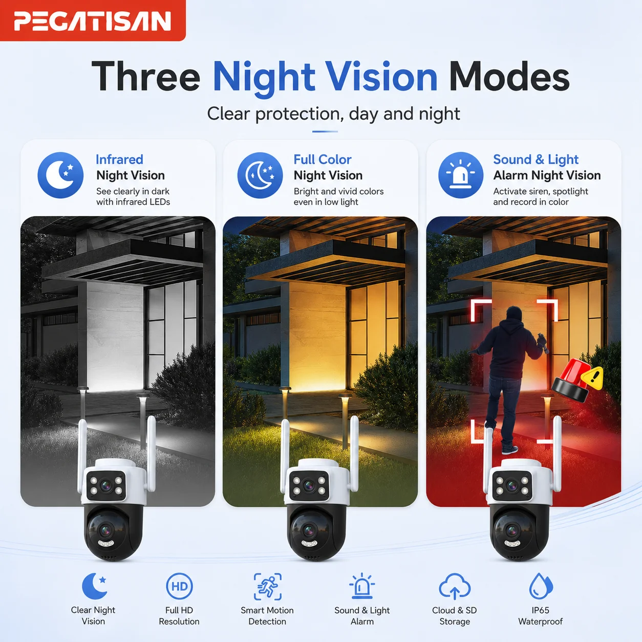 Câmera PTZ Externa PEGATISAN 4K Tuya Wifi com Rastreamento Automático por IA, 8MP HD Wi-Fi IP CCTV, Tela Dupla, Áudio Bidirecional, Suporte ONVIF