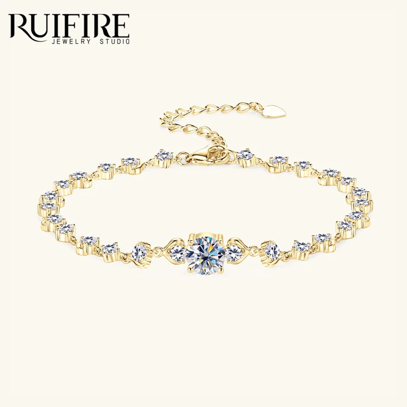 

RUIFIRE Luxury Moissanite Bracelet 14K Gold Plated 925 Sterling Silver Bracelet Chain for Women Engagement Married Jewelry Gift