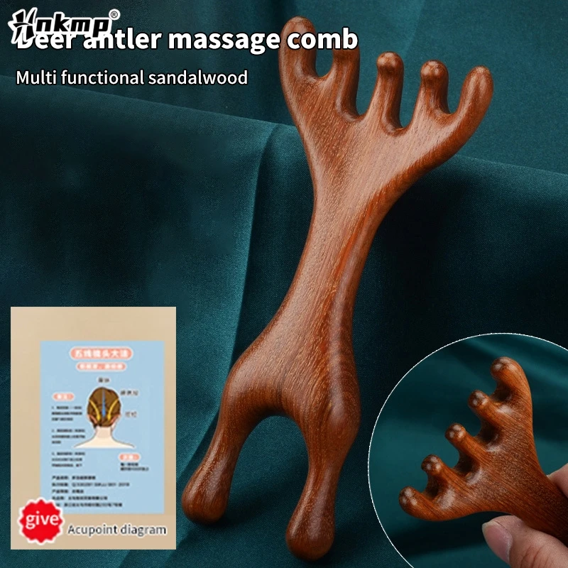 

Double Headed Body Meridian Massage Comb Sandalwood Deer Antlers Wide Tooth Acupuncture Help Blood Circulation Anti-static Tool