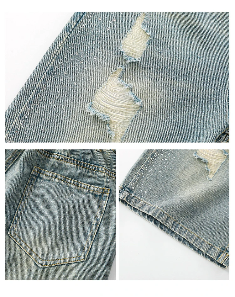 Slim Fit Kinder-Jeansshorts mit Löchern für Teenager-Mädchen, Lässige Sommer-Destroyed-Shorts, Coole Streetwear-Hosen für Kinder – Detail 12