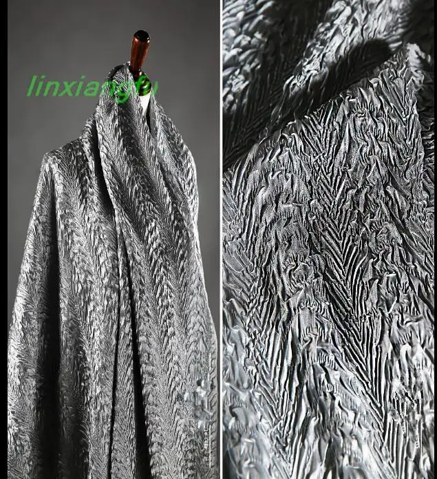 Grey dragon scale three-dimensional pleated fabric, high-temperature pleated fabric, concave and convex fashion designer fabric.