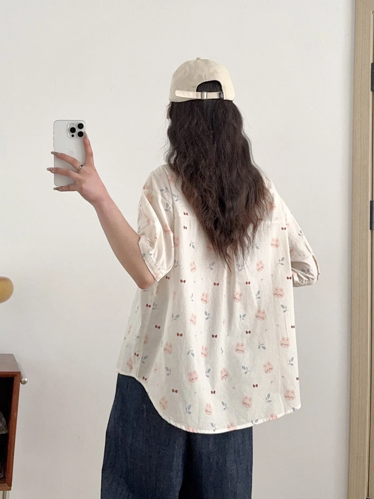 ใหม่2025ฤดูร้อนผ้าฝ้ายเสื้อแขนสั้นผู้หญิงTurn-Down Collarพิมพ์, Moriสาวหวานอายุลดเสื้อหลวมt57650CC