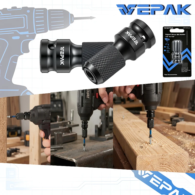 VEPAK Knurled 1/2 To 1/4 Hex Socket Drive Adapter Cr-V Steel Impact Bit Converter for DIY & Car Maintenance