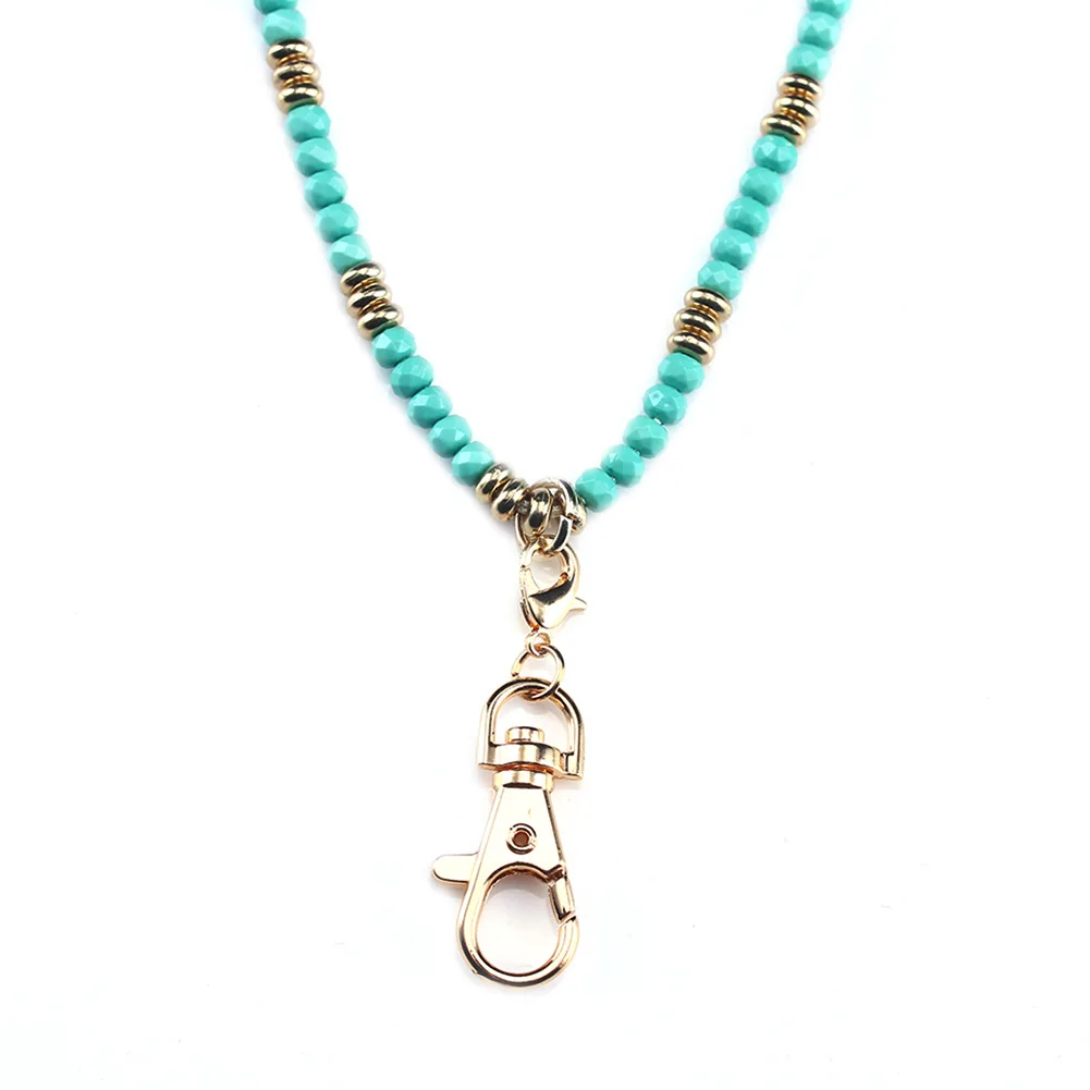Fashion Green Badge Lanyards with ID Holder Keychain Holder Necklace Lanyards Beads Lanyards for Women Girl