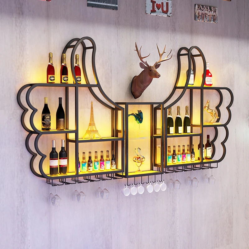 Bar and restaurant creative iron partition wine rack thumb decoration wall red wine and beer rack cabinet bookshelf storage