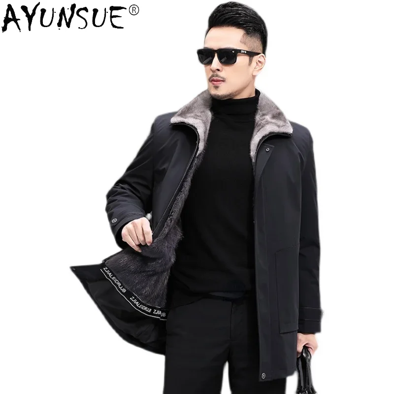 AYUNSUE Men's Fur Parkas Gray Mink Fur Collar Coats Male Thick Warm Mink Fur Liner Jackets 2025 Winter Jaqueta Masculina Gmm435