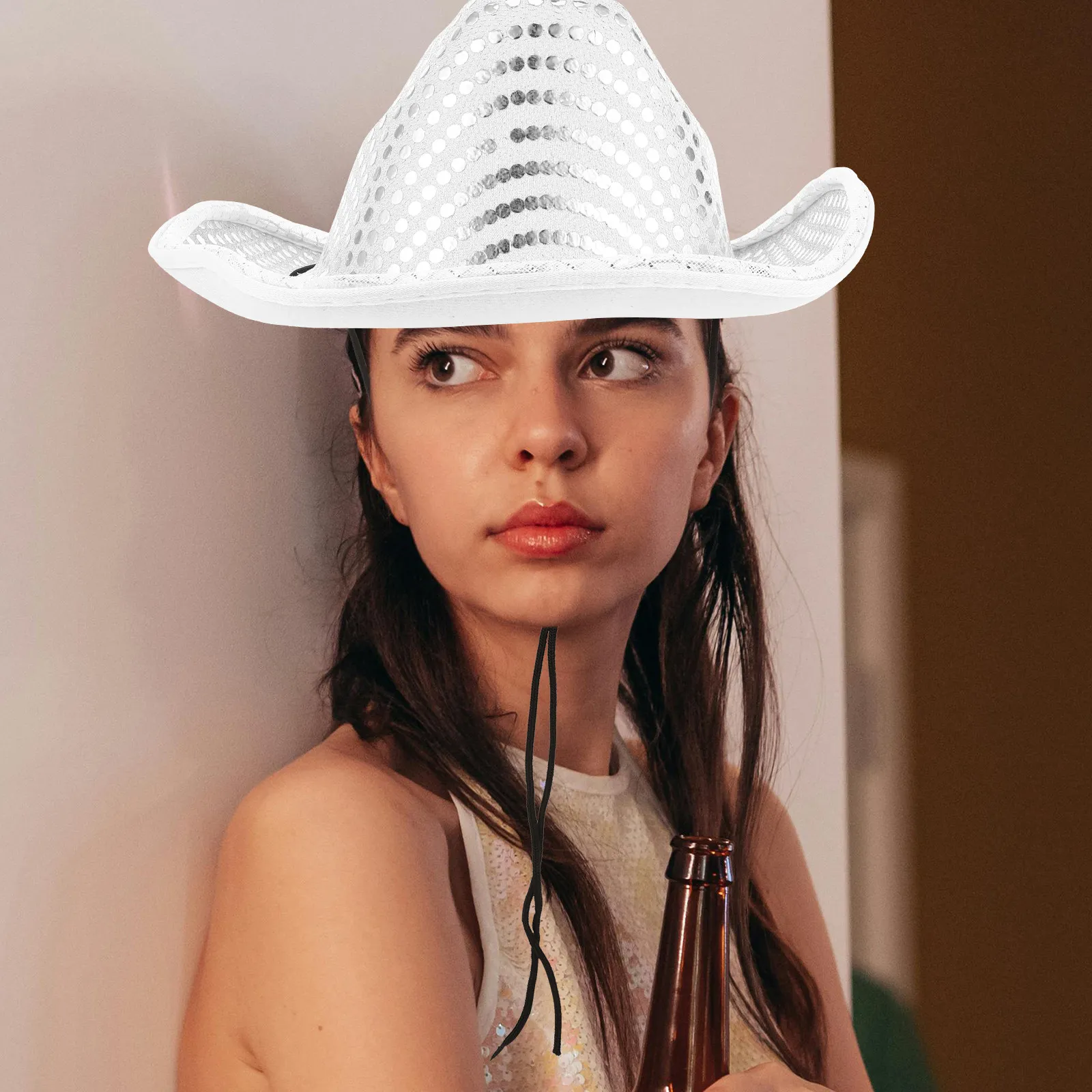 

Легкая ковбойская шляпа с пайетками, широкополая, летняя, для вечеринок, дней рождения, свадеб, уличная, светящаяся, модная