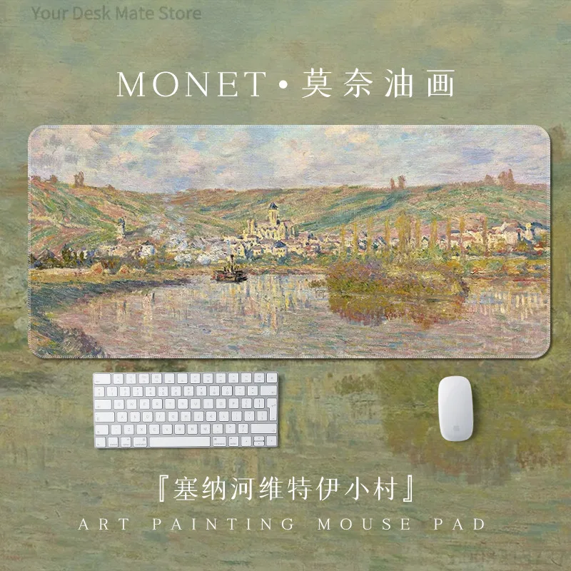 Large Monet Water Lilies & Japanese Bridge Mouse Pad Non-Slip Desk Mat with Durable Impressionist Art for Office And Home
