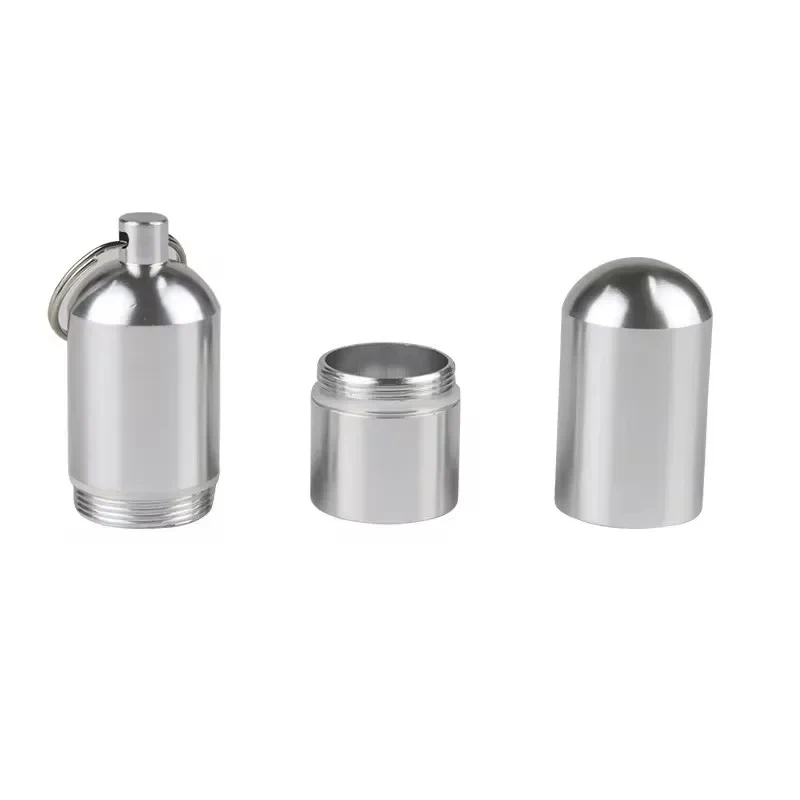 1-2pcs Waterproof Cigarete Case Silver Aluminum Alloy Cigarette Box Pill Toothpick Capsule Holder with Keychain Mens Gift - view 5