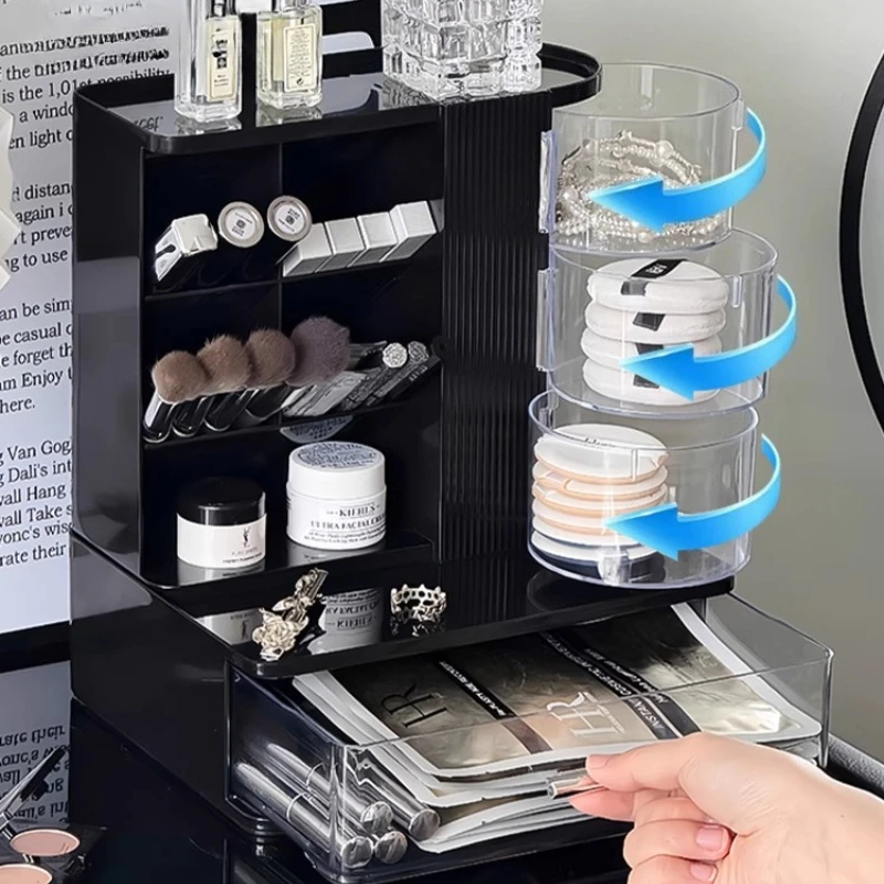 Slanted Multigrid Desktop Cosmetics Makeup Brush Storage Rack Organizer Storage Rack Rotating Drawer-style Dustproof Storage Box