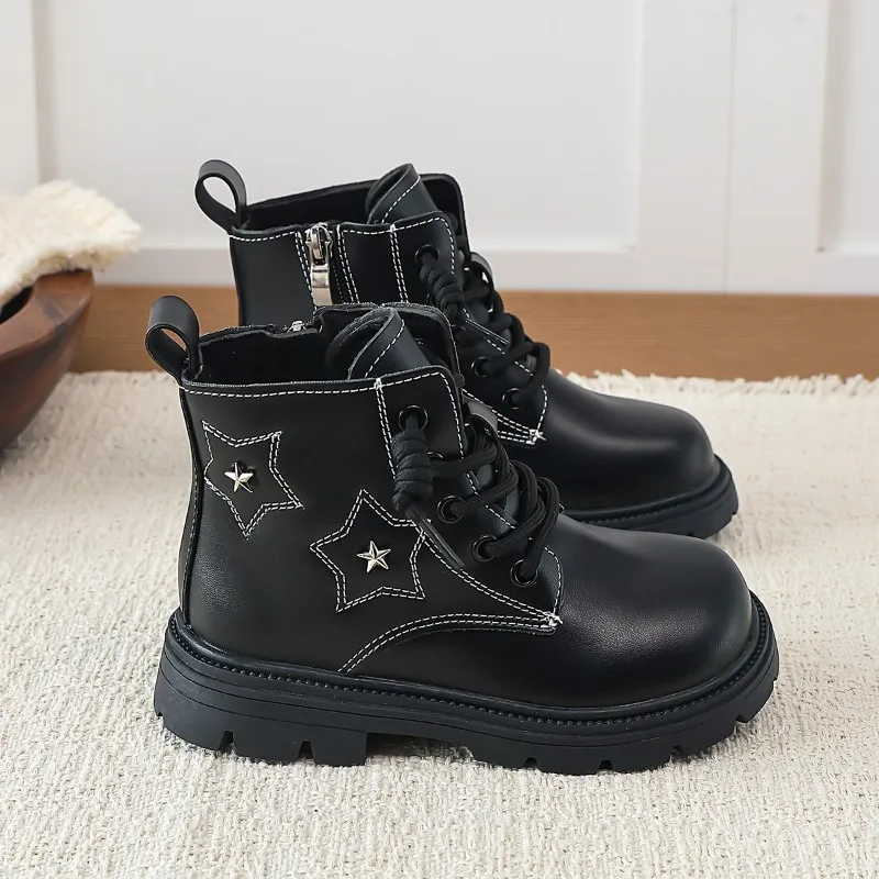Children Retro Short Boots Boys Handsome British Style Boots Girls Fashion Single Spring Leather Boots