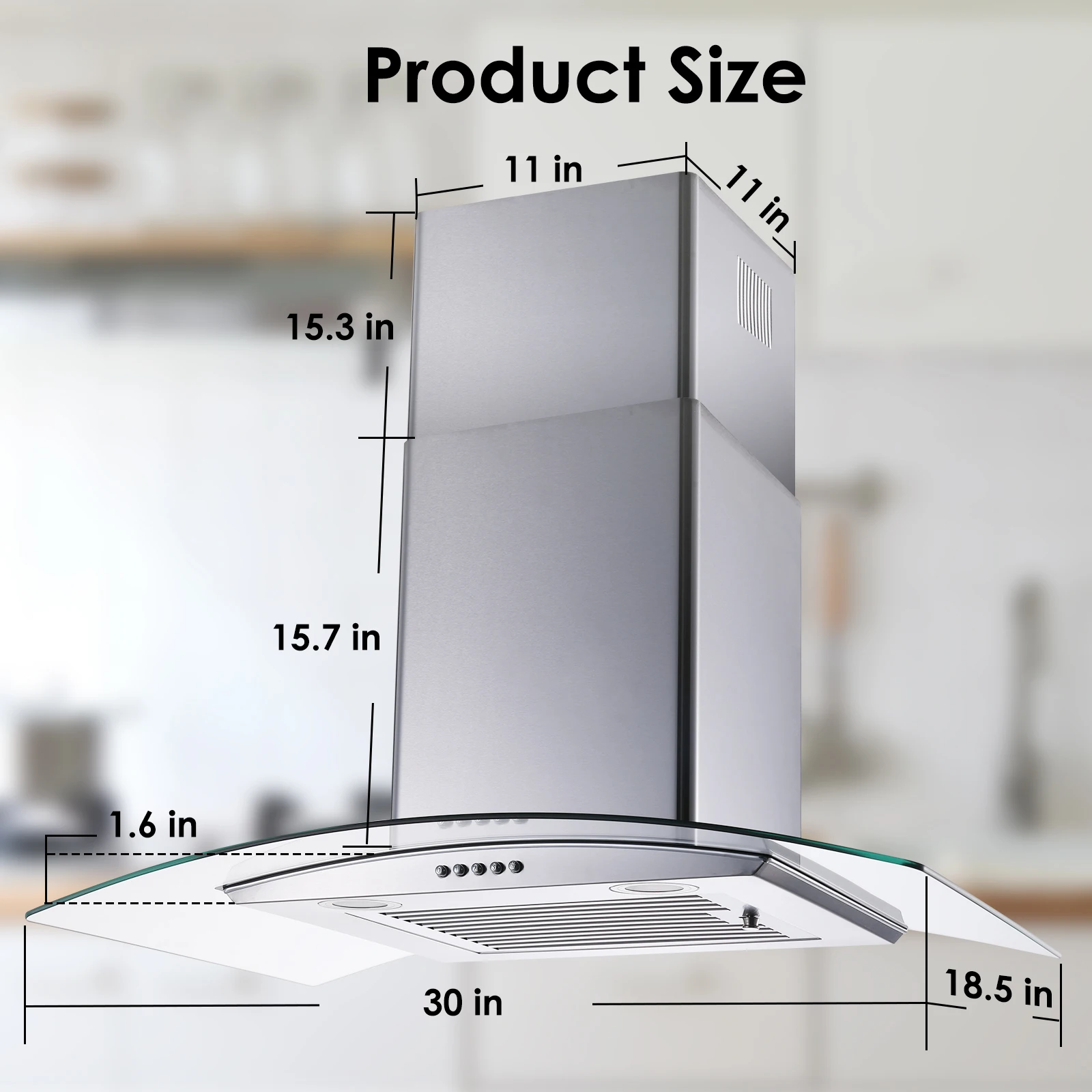 Tieasy-Wall Mount Vidro curvo, aço inoxidável, escovado terminou com luzes LED, Gama Hood, USGD3375B, 30 ", 450 CFM