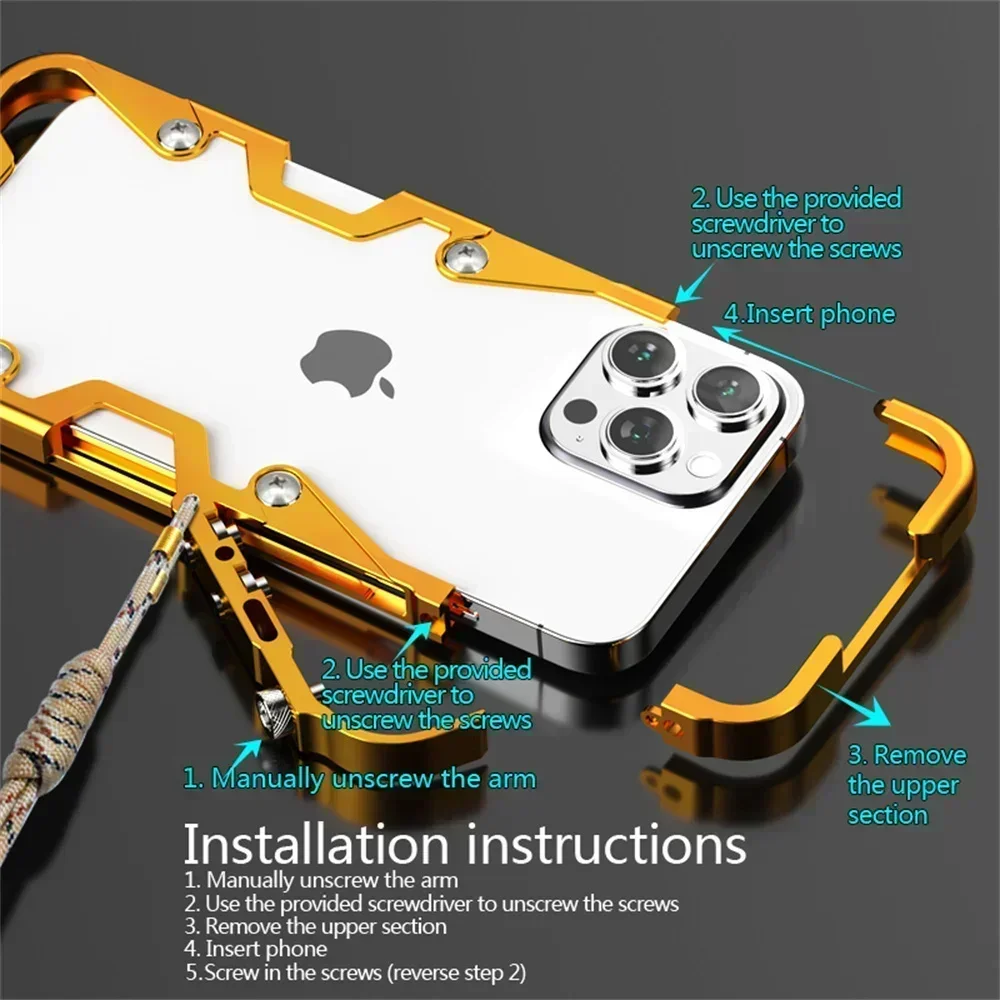 Shockproof Metal Bumper Case For iPhone 12 13 14 15 16 17 Pro Max Case Luxury Aluminum Frame Cover Funda For iPhone 16 Plus Case