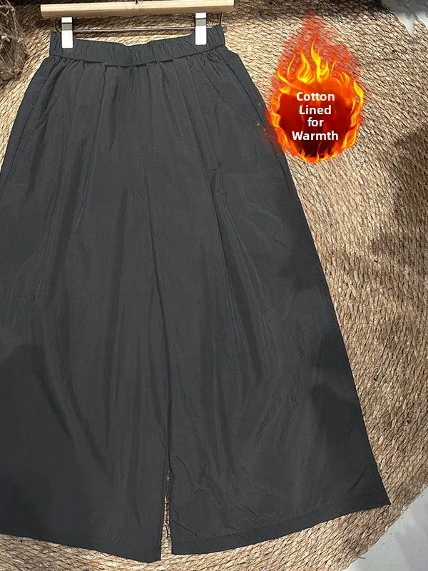 Winter Nieuwe plus Size Hoge Taille Wijde Pijpen Katoenen Broek Afslanken Warmte Verhullende mat Sle Casual Straight Cut Broek