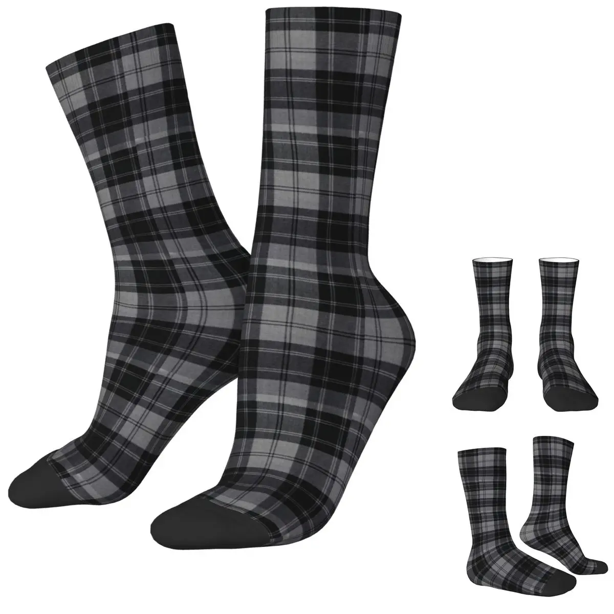 Grey Tartan Plaid Stockings Design Casual Socks Spring Non-Slip Socks Women Men Cycling Comfortable Socks