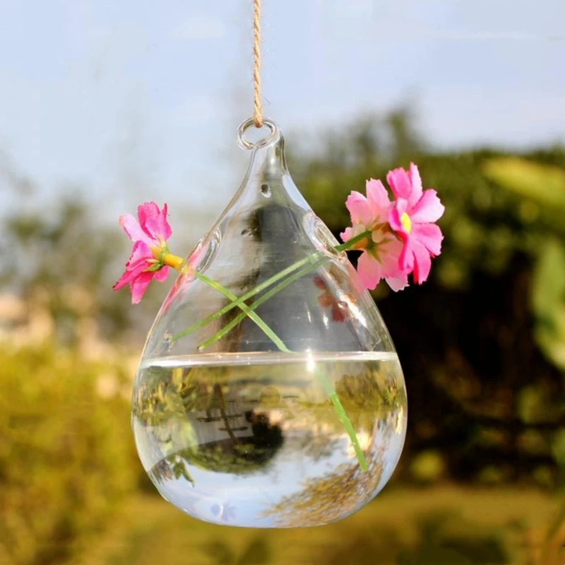 Water Drop Shaped Glass Terrarium Vase Home Decoration Transparent Wedding Hanging Container Free Shipping 2Pcs/Pack 8.5*12cm