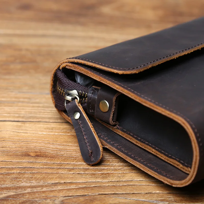 Nzpj Vintage Echt leder Herren Clutch Tasche verrückte Pferd Leder Handy tasche natürliche Top Layer Rindsleder Brieftasche für 8-Zoll-iPad – Detail 11