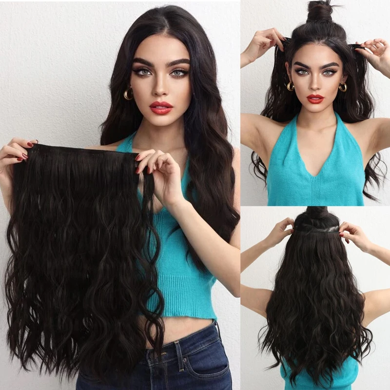 Long Wavy Hair Extensions 5 Clip In Hair Extensions Heat Resistant Wigs Synthetic Hair Extensions Black Hair Extensions