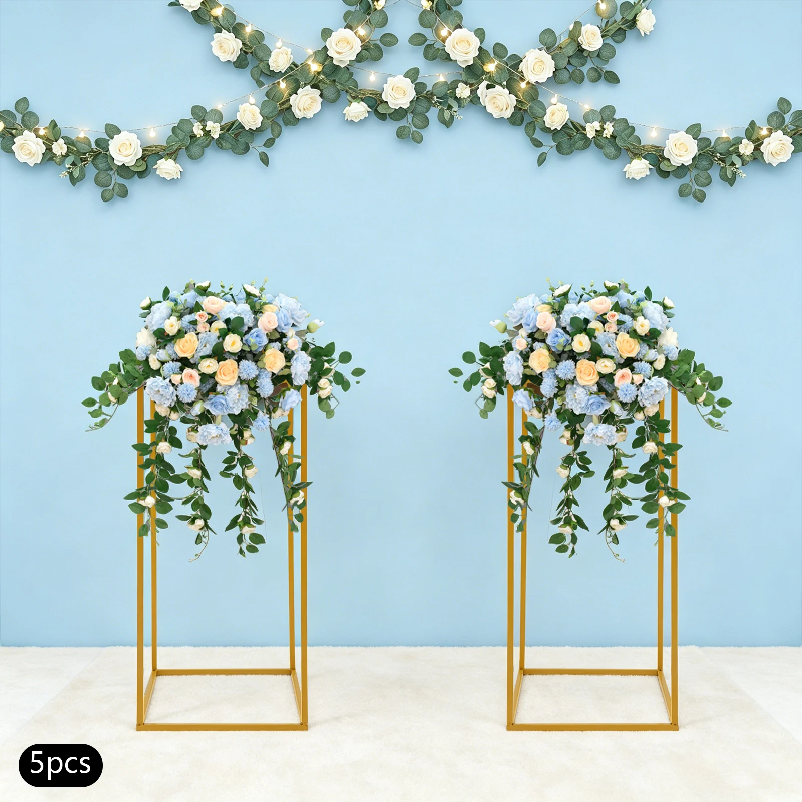 5Pcs Wedding Flower Stand, Wedding Decorations, Gold Iron 60cm Square Stand Sturdy Floral Holder For Ceremony Home Decor