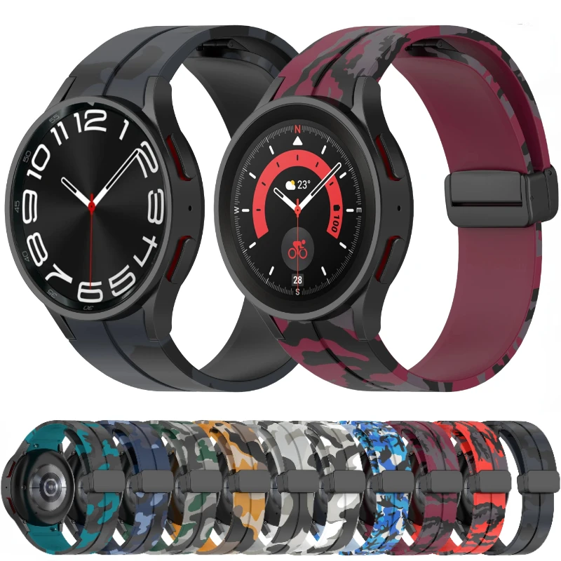 Pulseira de Silicone para Samsung Galaxy Watch, Pulseira de Camuflagem, Pulseira, Relógio Clássico 6, 4, 5 Pro, 7, 6, 5, 4, 45mm, 40mm, 44mm, 47 milímetros, 46 milímetros