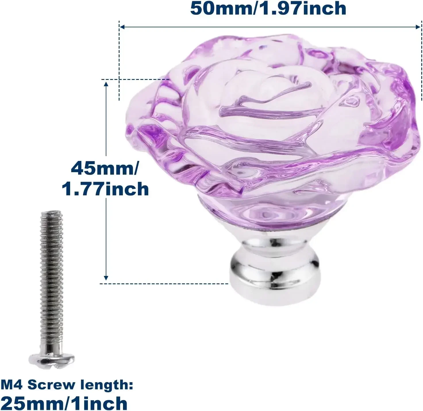 5pcs 50mm Glass Crystal Flower Knob Round Handle with Screw for Drawer Cabinet Door Furniture Decor Sparkling Transparent Pull
