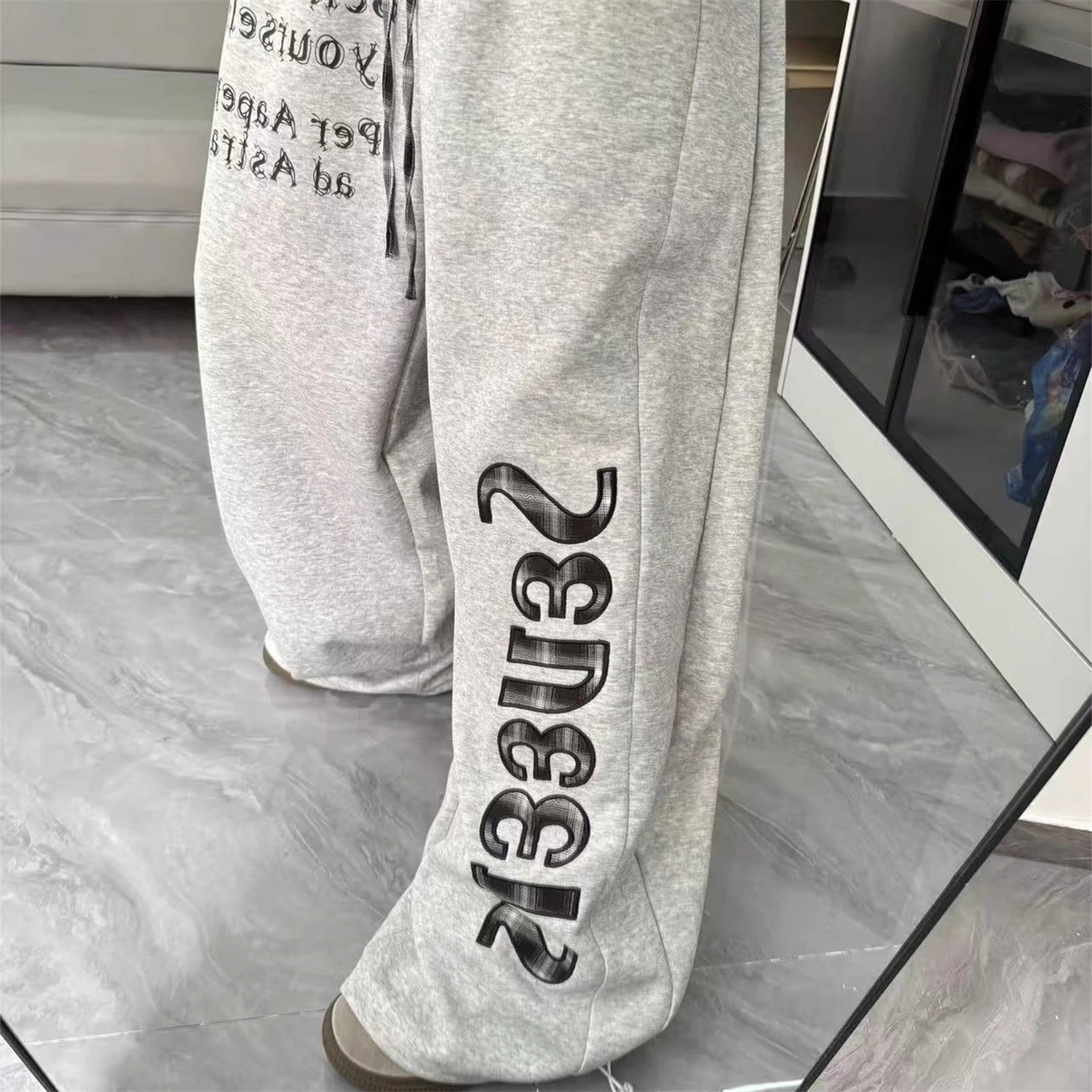 Y2K Women's New Style Sweatpants Plaid Waist Drawstring Letter Print Seveers Graphic Baggy Wide Leg Casual Streetwear Trousers