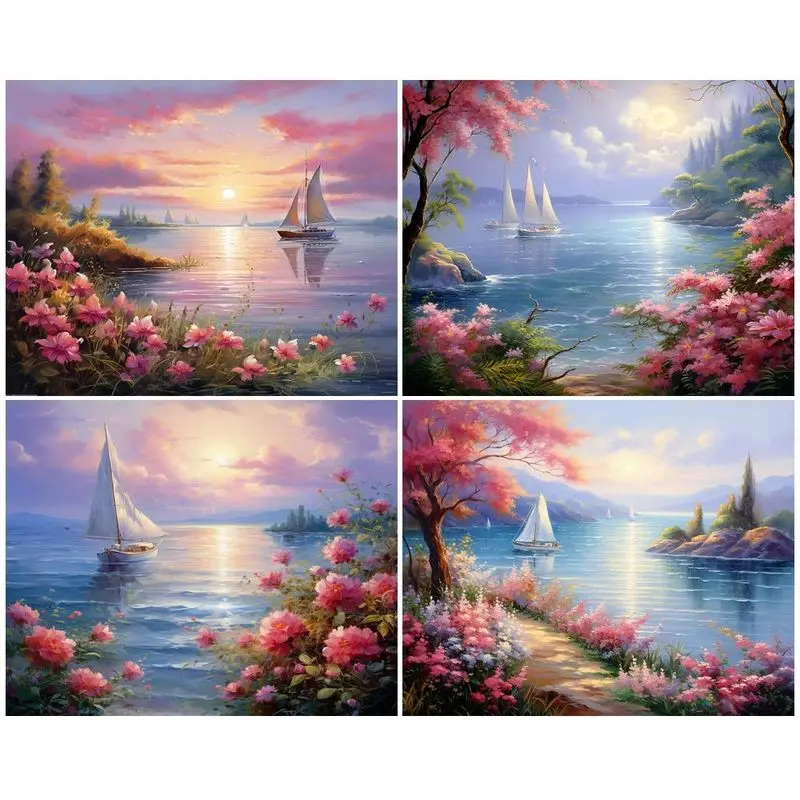 

CHENISTORY Painting By NumbersSailing Scenery at Sea Frame Coloring By Numbers On Canvas DIY Home Decoration DIY Gift