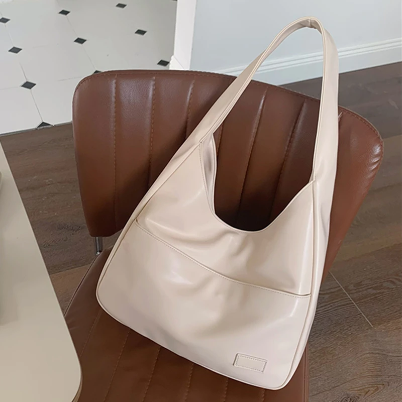 Sac à main en cuir PU souple pour femmes, sac à bandoulière de grande capacité, Simple et décontracté, à larges bretelles, fourre-tout, collection automne-hiver 2022