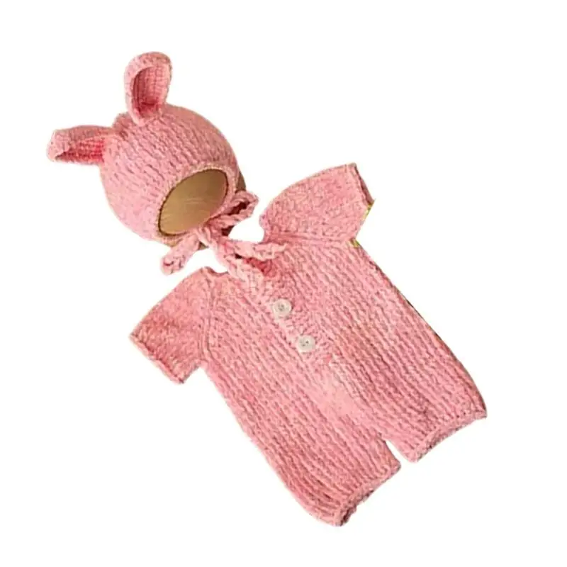 C9GB Photography Outfit Soft Fabric Fabric Knitted Romper & Matching Hat for Baby