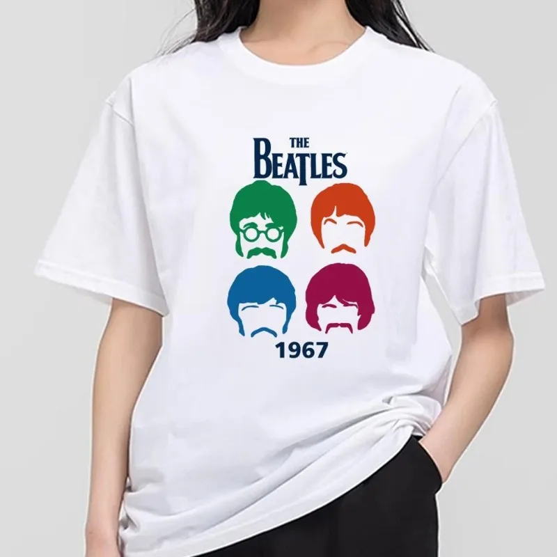 The B-Beatles Band T Shirt Women Couple Combination Clothes Short Sleeve Collar Fashion T-shirt Man Cotton