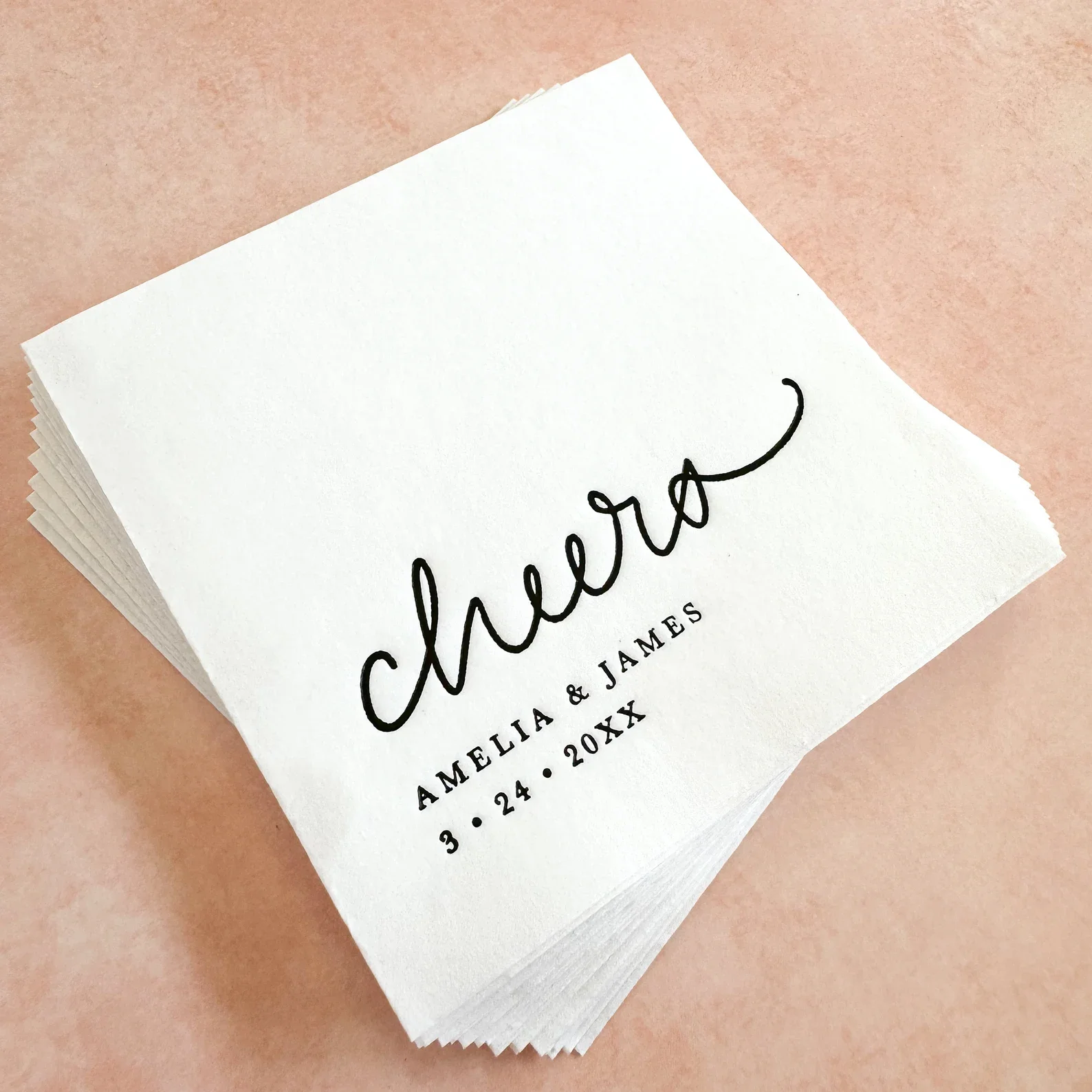 Cheers Cocktail Napkins Personalized || Gold Foil Wedding Napkins, Bridal Shower, Engagement, Rehearsal Dinner