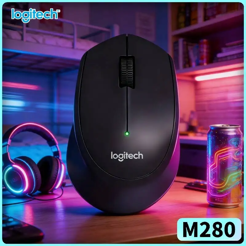 Logitech M280 Ergonomic Wireless Mouse Mute Click Buttons 10m Secure Connection 18-Month Battery Plug Play for Study Desktop