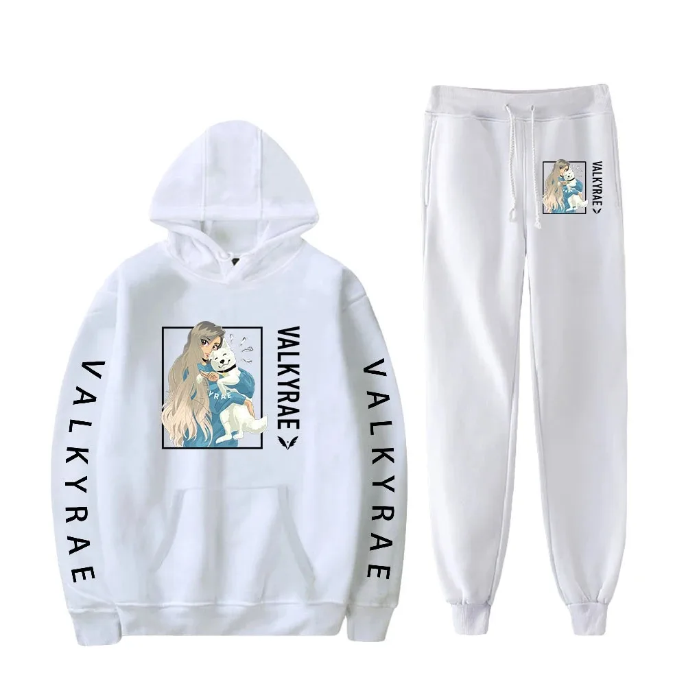 Valkyrae Merch Two Piece Set Unisex Hoodie + Jogger Pant Harajuku Streetwear 90s Social Star Moda Roupas Homens Mulheres Terno