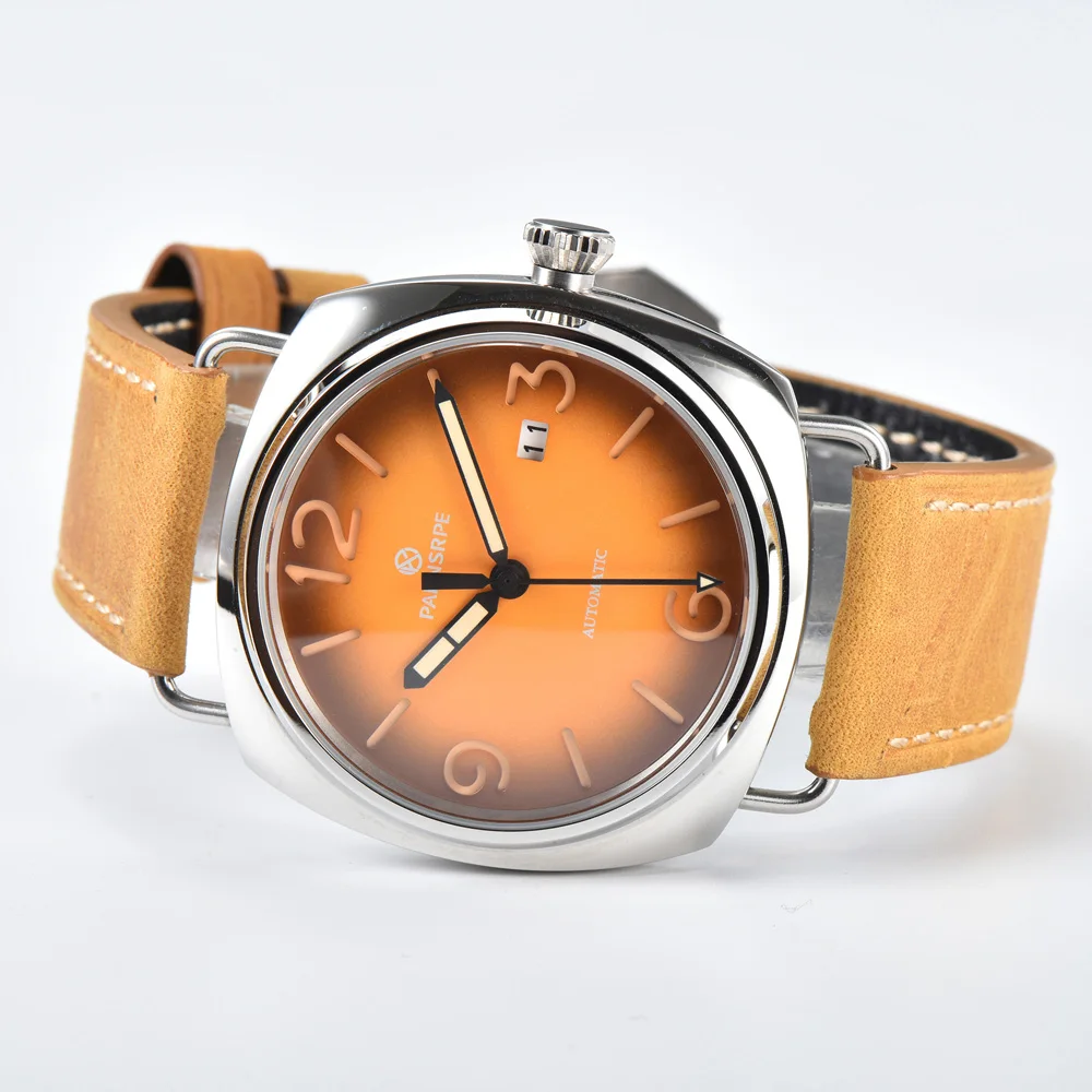Parnsrpe New 45mm NH35 Mechanical Automatic 9 Colours Watch for Men Luminous Men's Waterproof Watches Date Leather strap