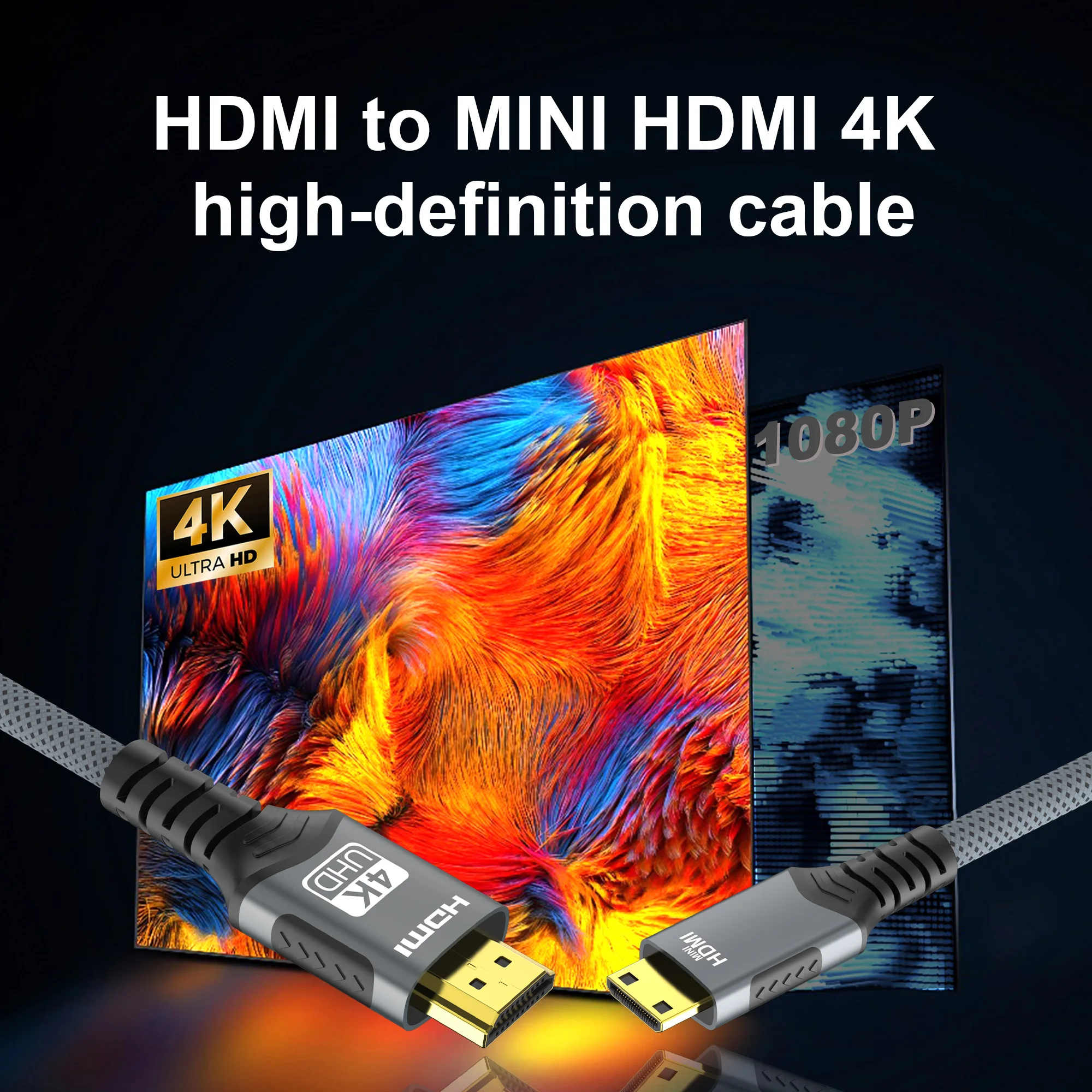 미니 HDMI-HDMI 케이블 HD 4K@60Hz 18Gbps 고속 브레이드 HDMI 호환 케이블 카메라 HDTV 태블릿용 양방향 2.0코드