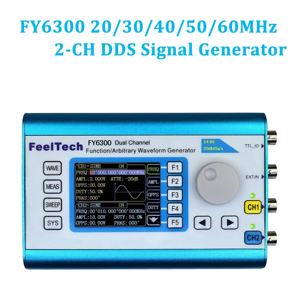 

FY6300 20/30/40/50/60M 2-CH DDS Function Arbitrary Waveform Signal Generator/Source/Frequency Counter Modulation Burst 250MSa/s