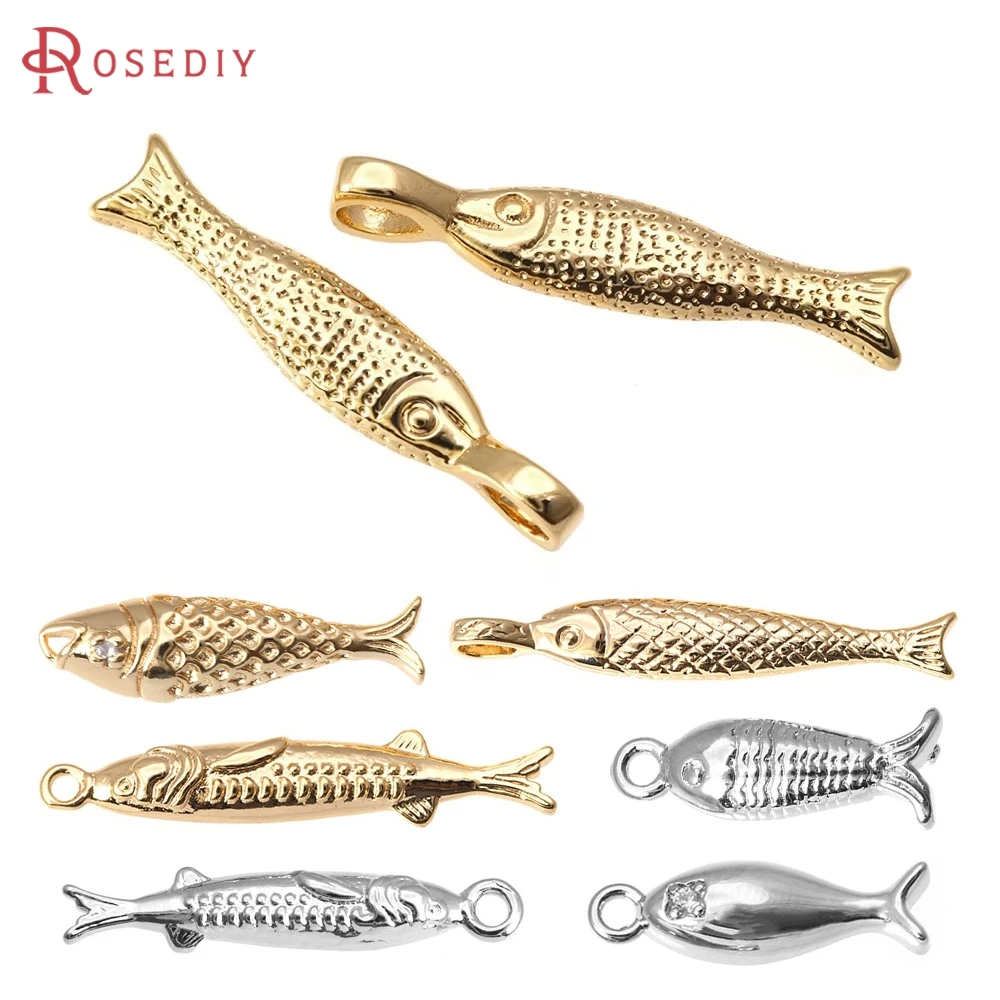 

18K Gold Color Brass and Zircon Fish Charms Pendants High Quality Necklace Earrings Charms Jewelry Making Diy Accessories