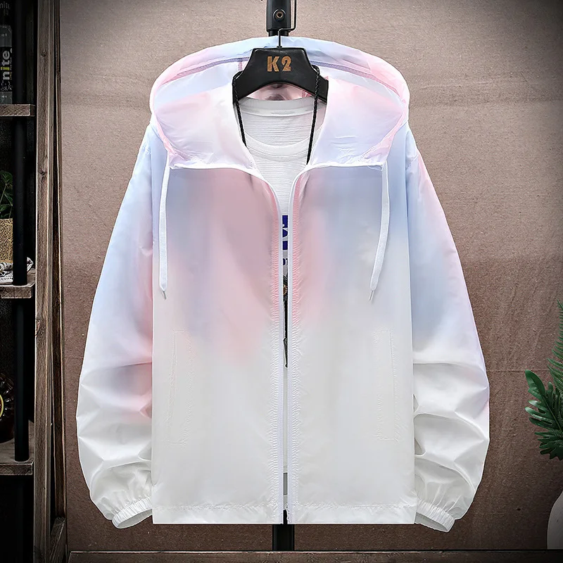 

Men's summer gradient printed hooded long-sleeved thin sun-protective jacket jacket, trendy men's sun-protective clothing