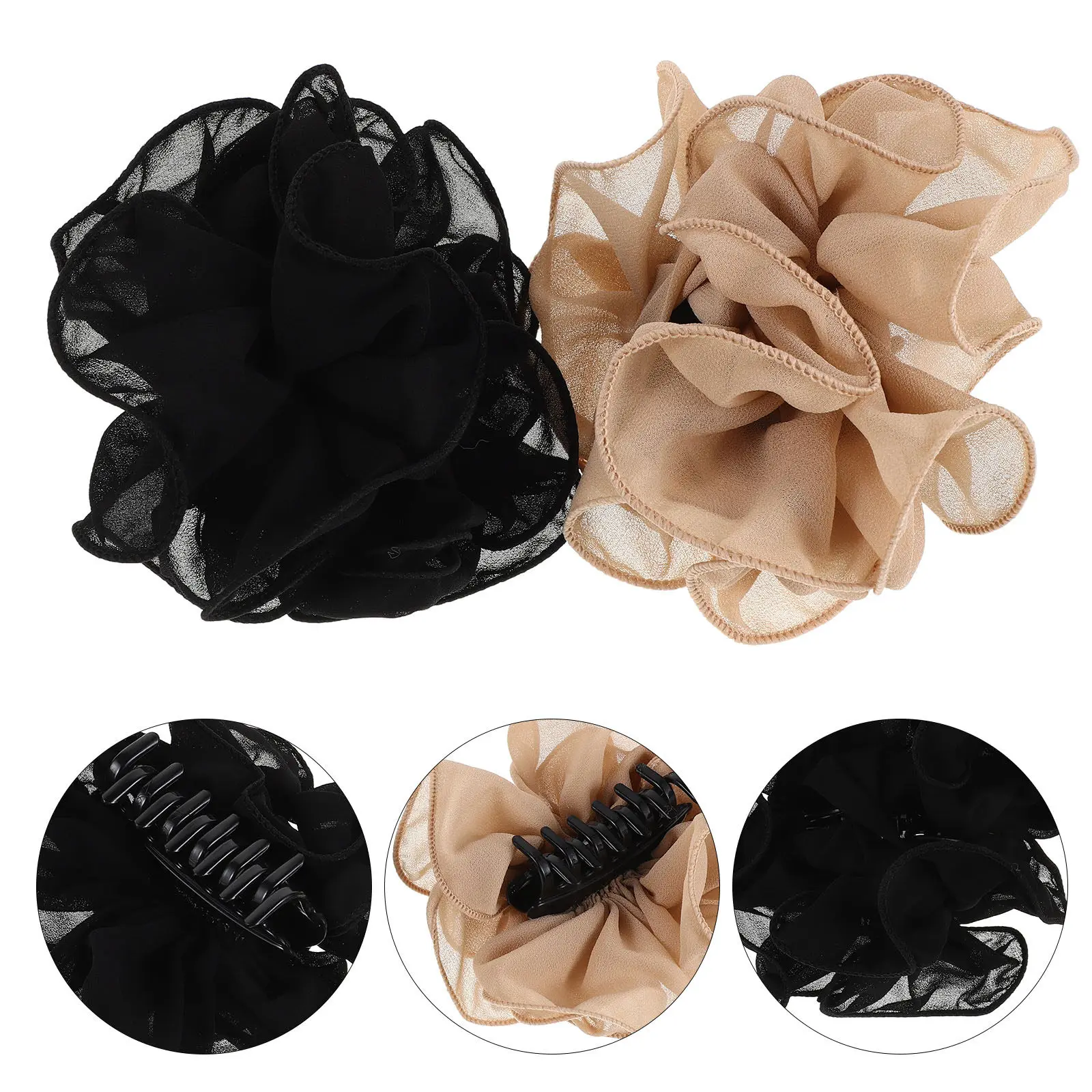 

2Pcs French Flower Hair Claw Clips Large Chiffon Floral Clips Khaki Black Wedding Bridal Hair Accessories Bride Claw Clip