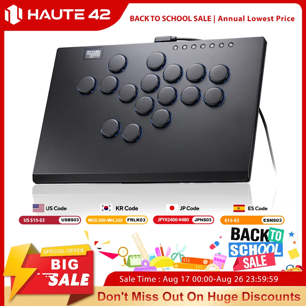 Controle Arcade Haute42 em Liga de Alumínio, Joystick Hitbox Sem Alavanca para PC/PS4/PS5/Steam Fightstick Hitbox