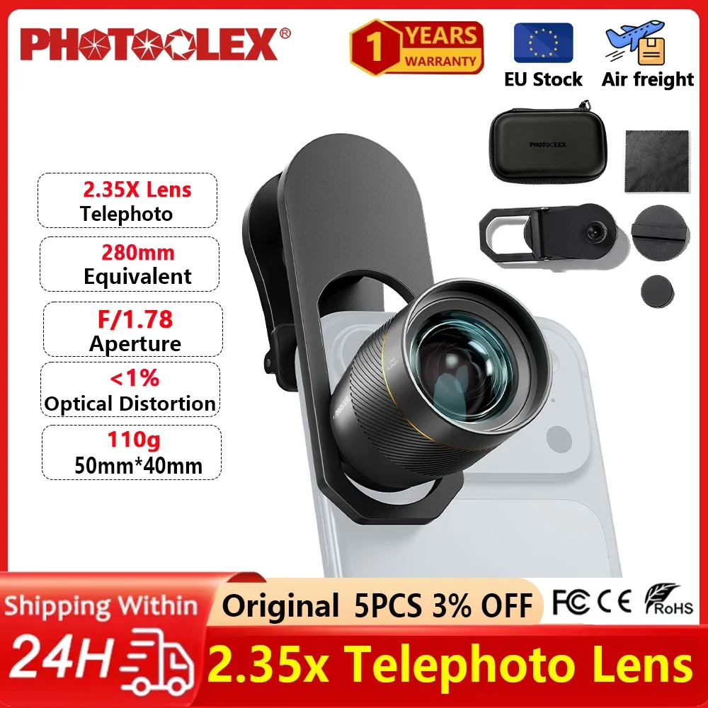 

PHOTOOLEX 2X Magnification Phone Camera Converter Macro Lens 280mm Telephoto Lens Compatible with iPhone Android Samsung Xiaomi