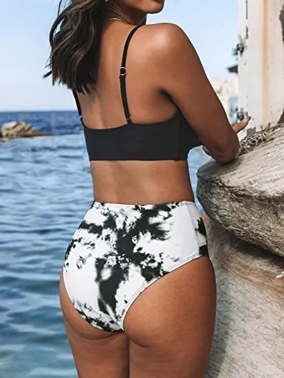 2025 ใหม่ชายหาดสุภาพสตรีชุดว่ายน้ําชุดบิกินี่ผู้หญิง 2 ชิ้นชุดว่ายน้ํา CROSS Ruched V คอเอวสูง Push Up บิกินี่