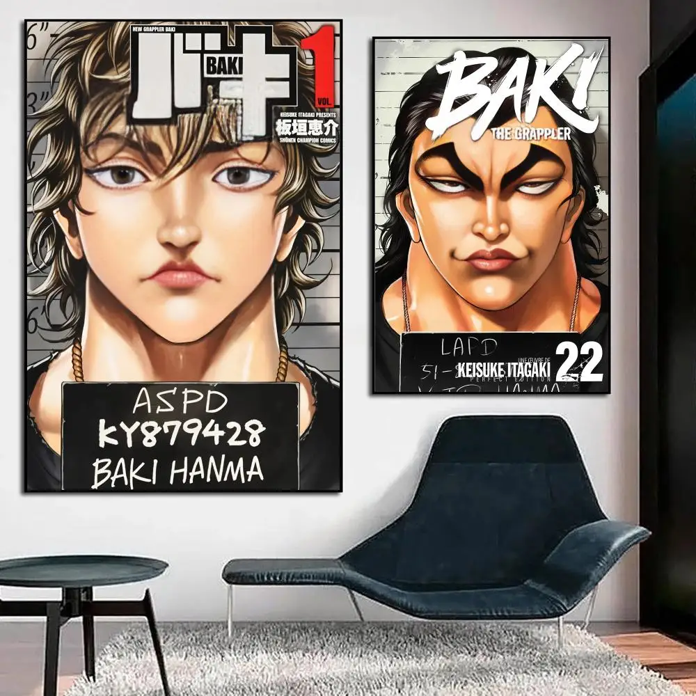 Anime B-baki the Grappler Poster Durable Waterproof Aesthetic Stickers Wall Art HD  for Office Bedroom Bar  Coffee Home Decor
