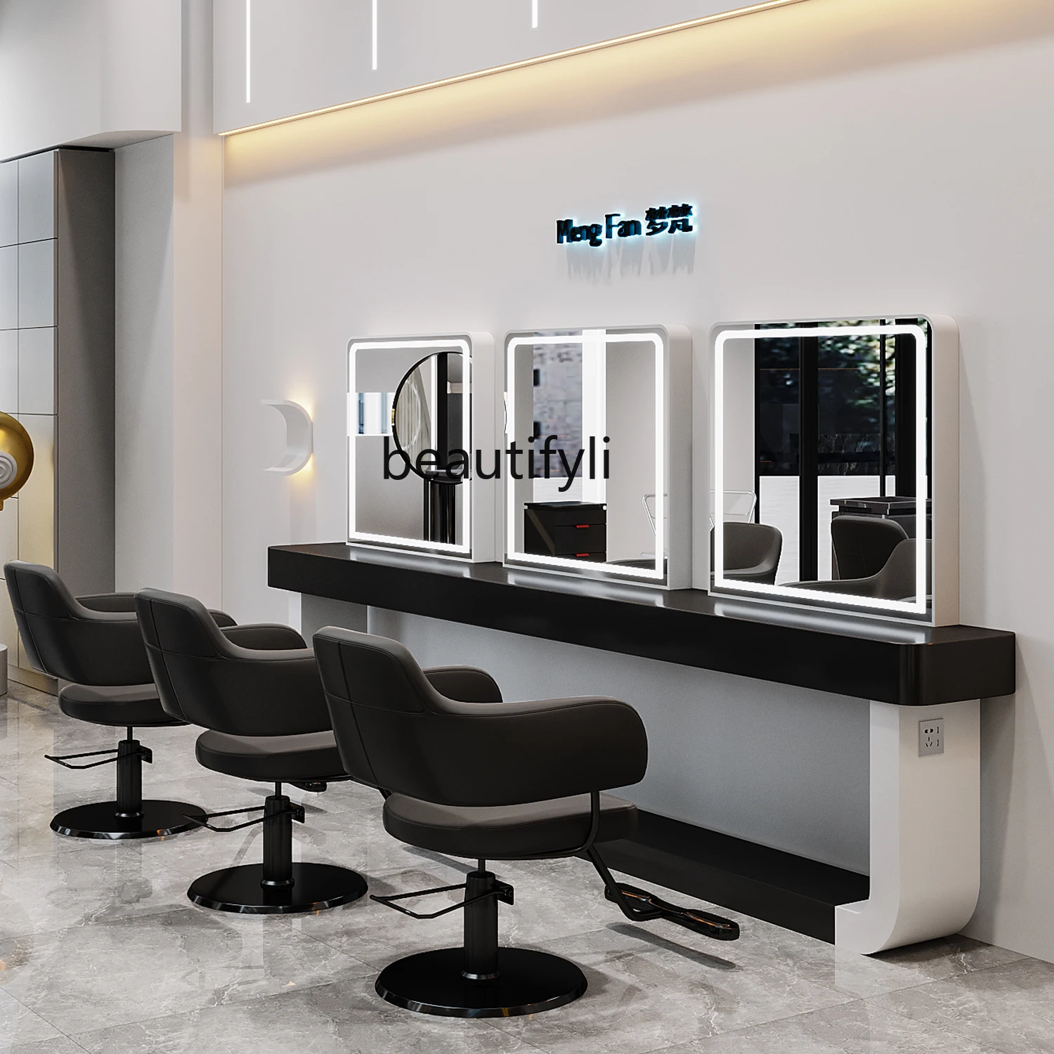 HairSalon with Light Dressing Table Single Double-Sided Mirror Barber Shop Hairdressing Mirror for Hair Salon Cabinet Integrated