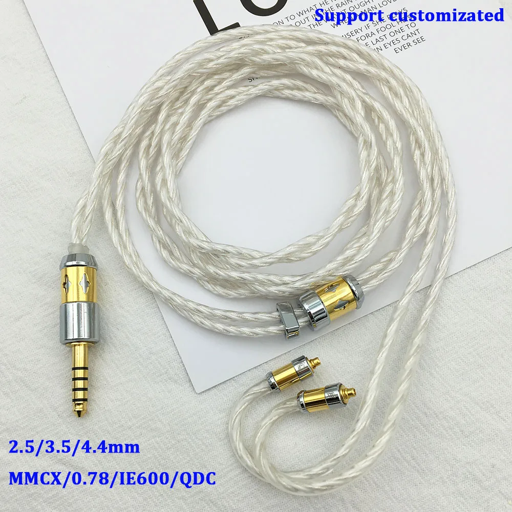 6N Single Crystal Copper Silver Plated +6N Single Crystal Copper 2Cores Earphone Wire 2.5 3.5 4.4 mm MMCX 0.78cm IE600 N5005 QDC