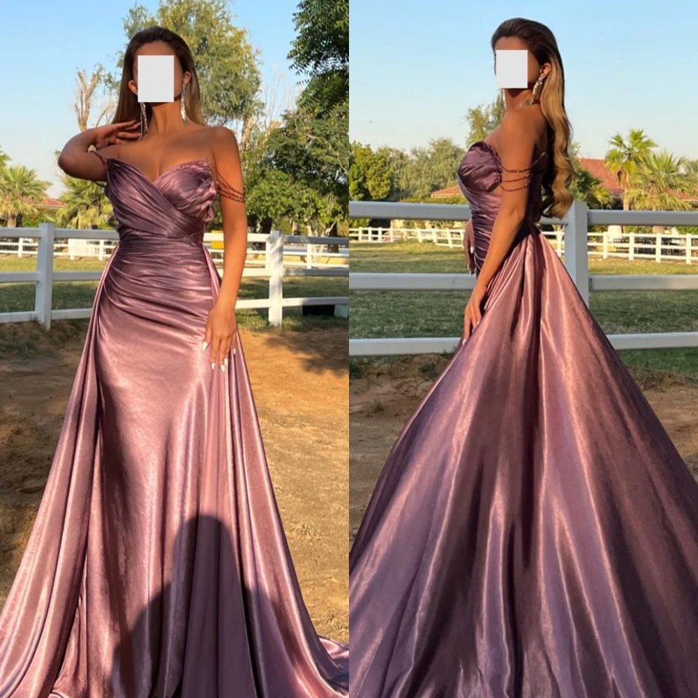 Robe de sirène sans bretelles, robe de Rhsexy, robes de célébrité, robe de soirée en satin, jupes de balayage et de brosse, 2023