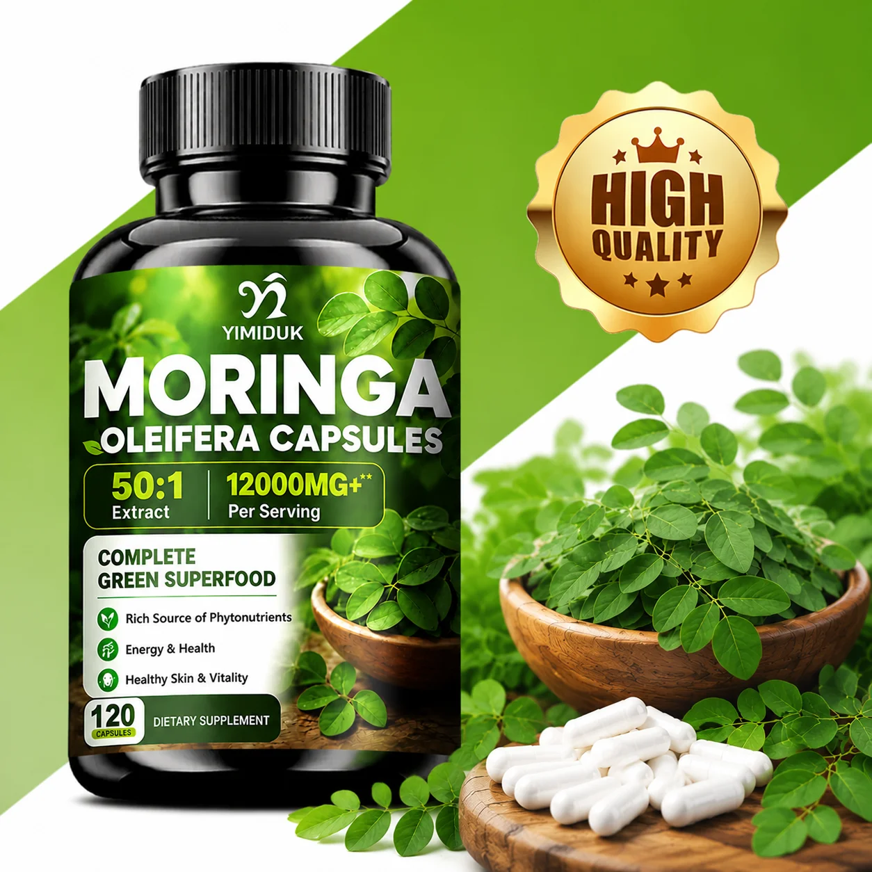 Natural Moringa Supplement, Rich in Antioxidants, for Skin & Gut Health, Immune Cellular Energy Support, for Women Men