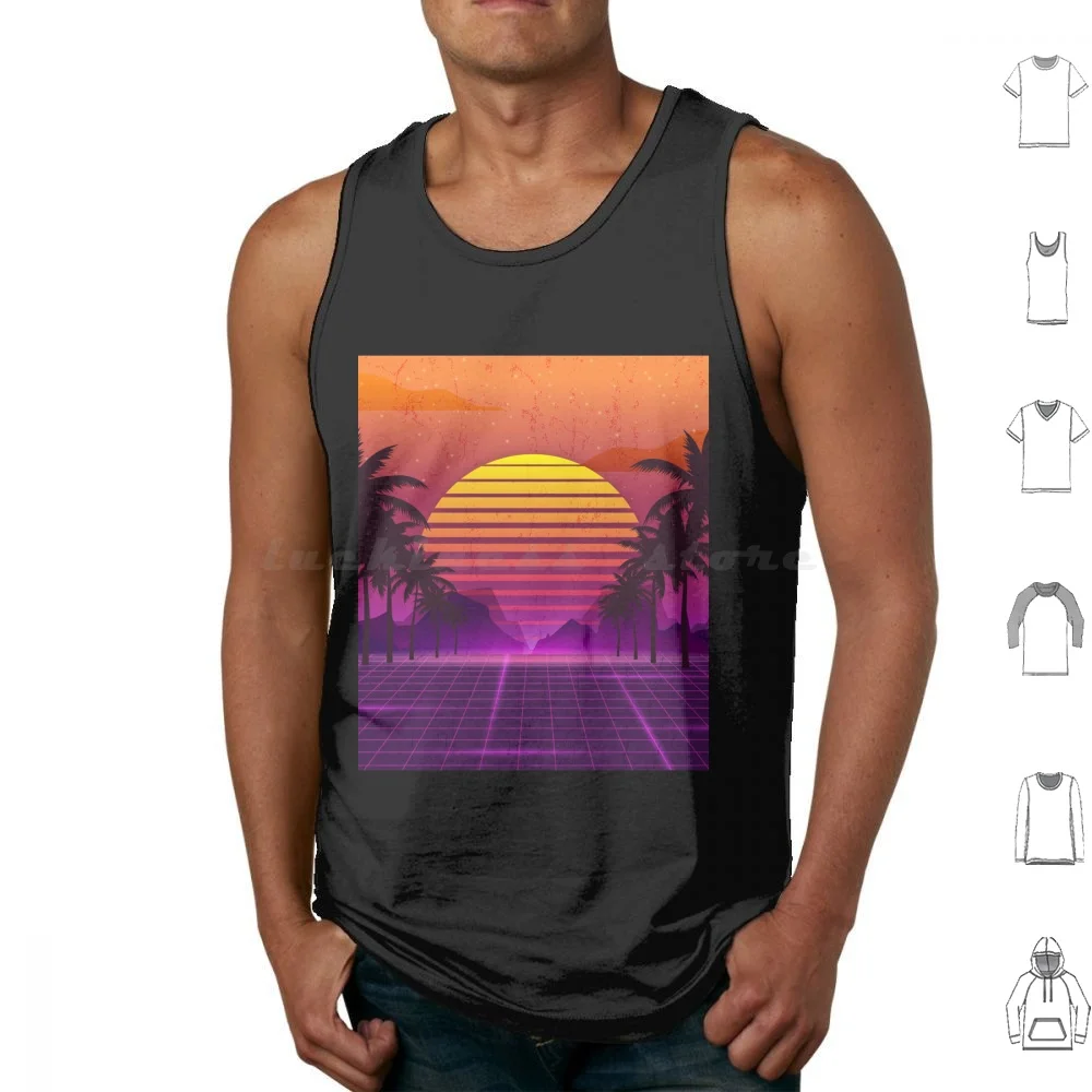 80's Palm Trees Sunset Vaporwave Tank Tops Print Cotton Synthwave Retrowave Dreamwave Sunset Beach Rad Retro Neon